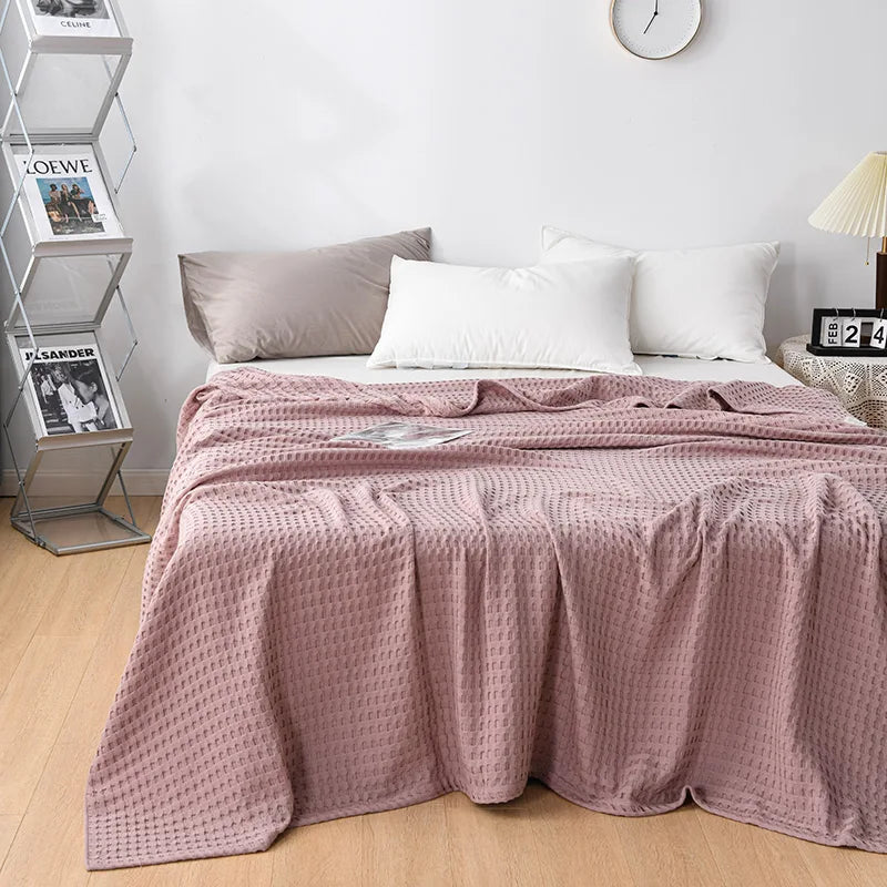 Summer Waffle Plaid Cotton Bed Blanket