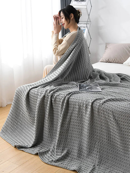 Summer Waffle Plaid Cotton Bed Blanket