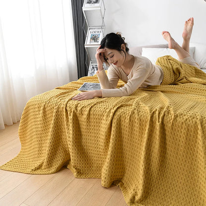 Summer Waffle Plaid Cotton Bed Blanket